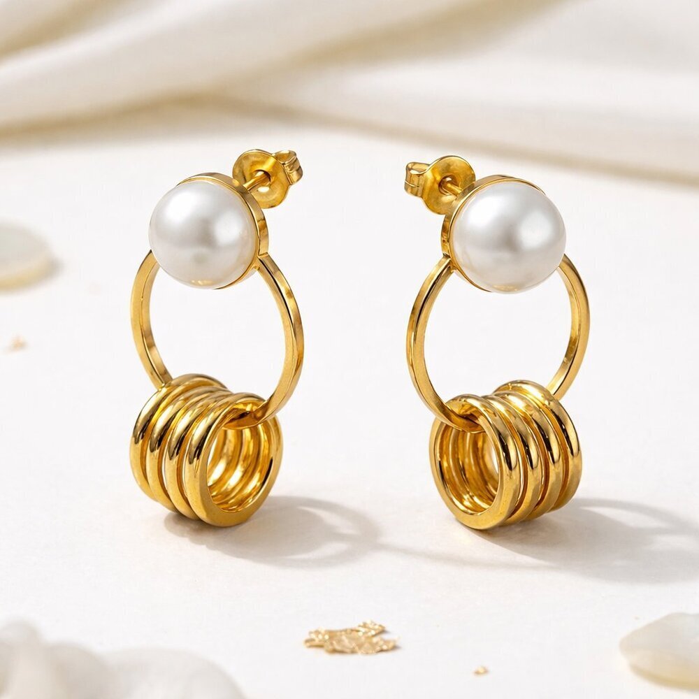 Minimalist Chic Faux Pearl Golden Hoop Earrings Dainty Everyday Jewelry